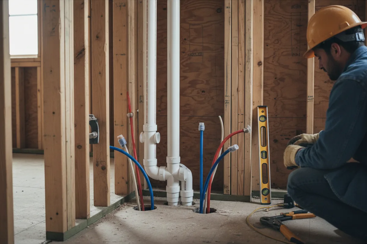 Drain and supply rough-in during Leak Detection in Myers Flat